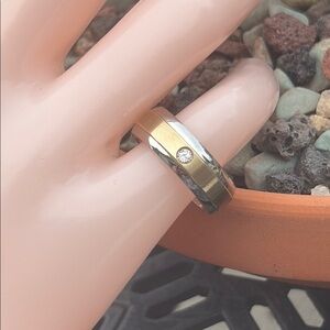 Solid 10kt Gold Stainless Steel 1/10ct Diamond Solitaire Ring Wedding Band